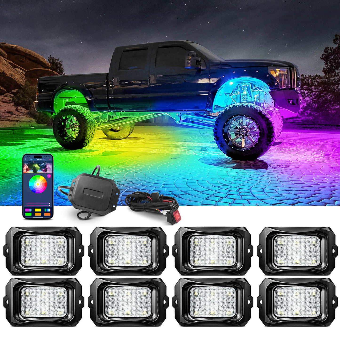 C2 Max RGB+IC Chasing Color Rock Lights Kit, 2-24 Pods, IP68 Waterproof