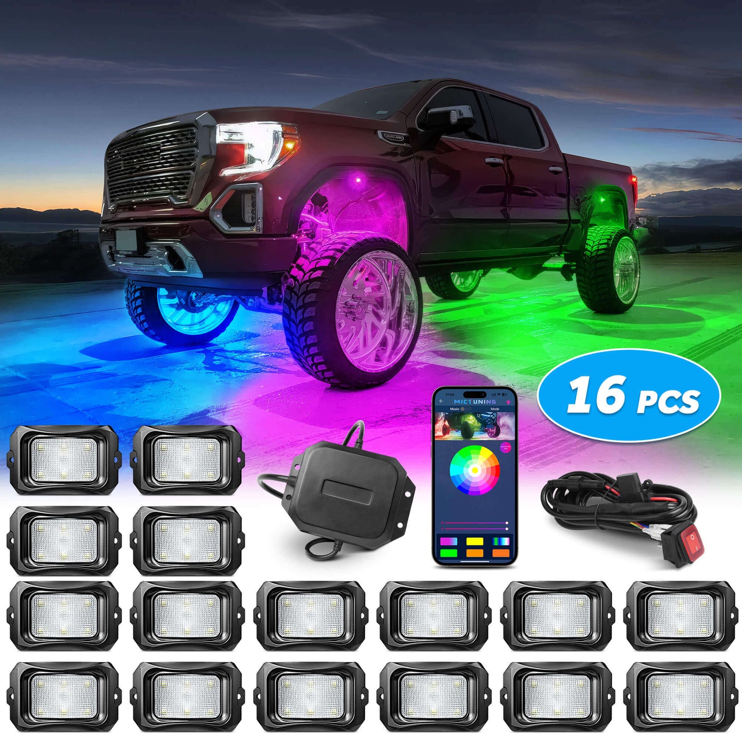 C2 Max RGB+IC Chasing Color Rock Lights Kit, 2-24 Pods, IP68 Waterproof